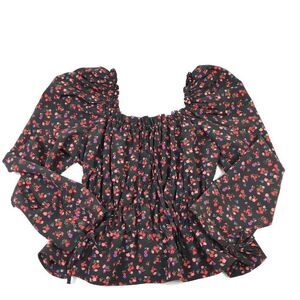 Topshop Womens Cropped Peasant Top Floral Square Neck Long Sleeve Shirt Size 2 *
